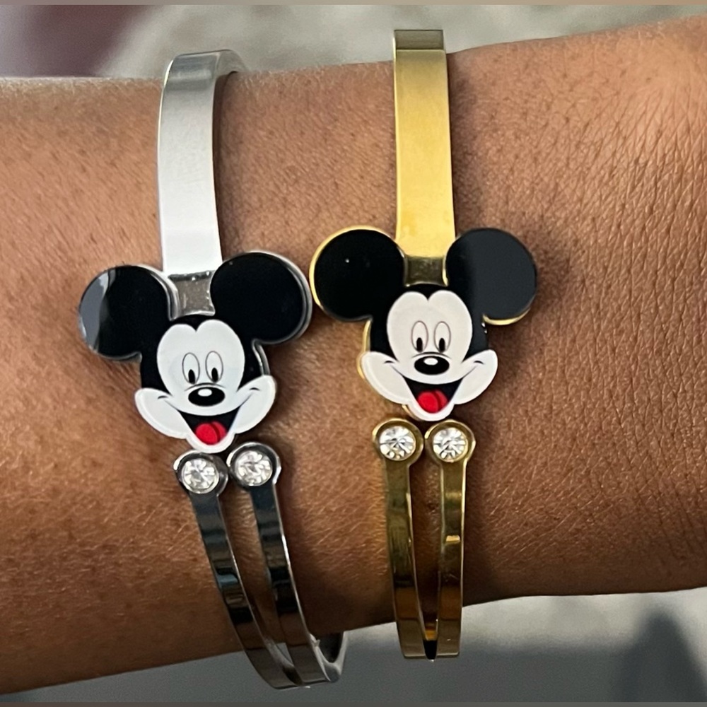 Mickey Mouse Gold Silver Charm Bracelet Cuff Bangle womens gifts
